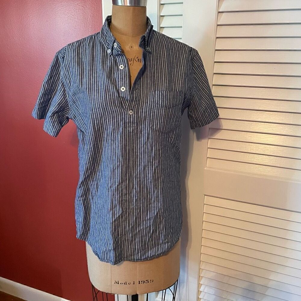 JACK THREADS | light blue pin stripe short sleeve popover S